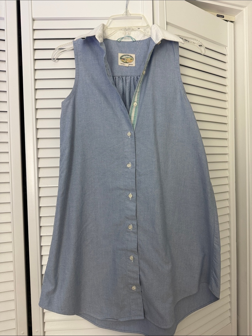 Light Blue Sleeveless Button-Front Womens Top/ Dress